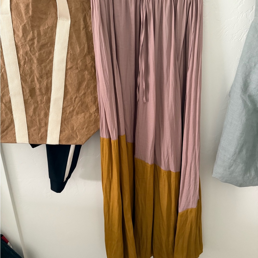 Anthropologie Pink and Mustard Colorblock Maxi Skirt L